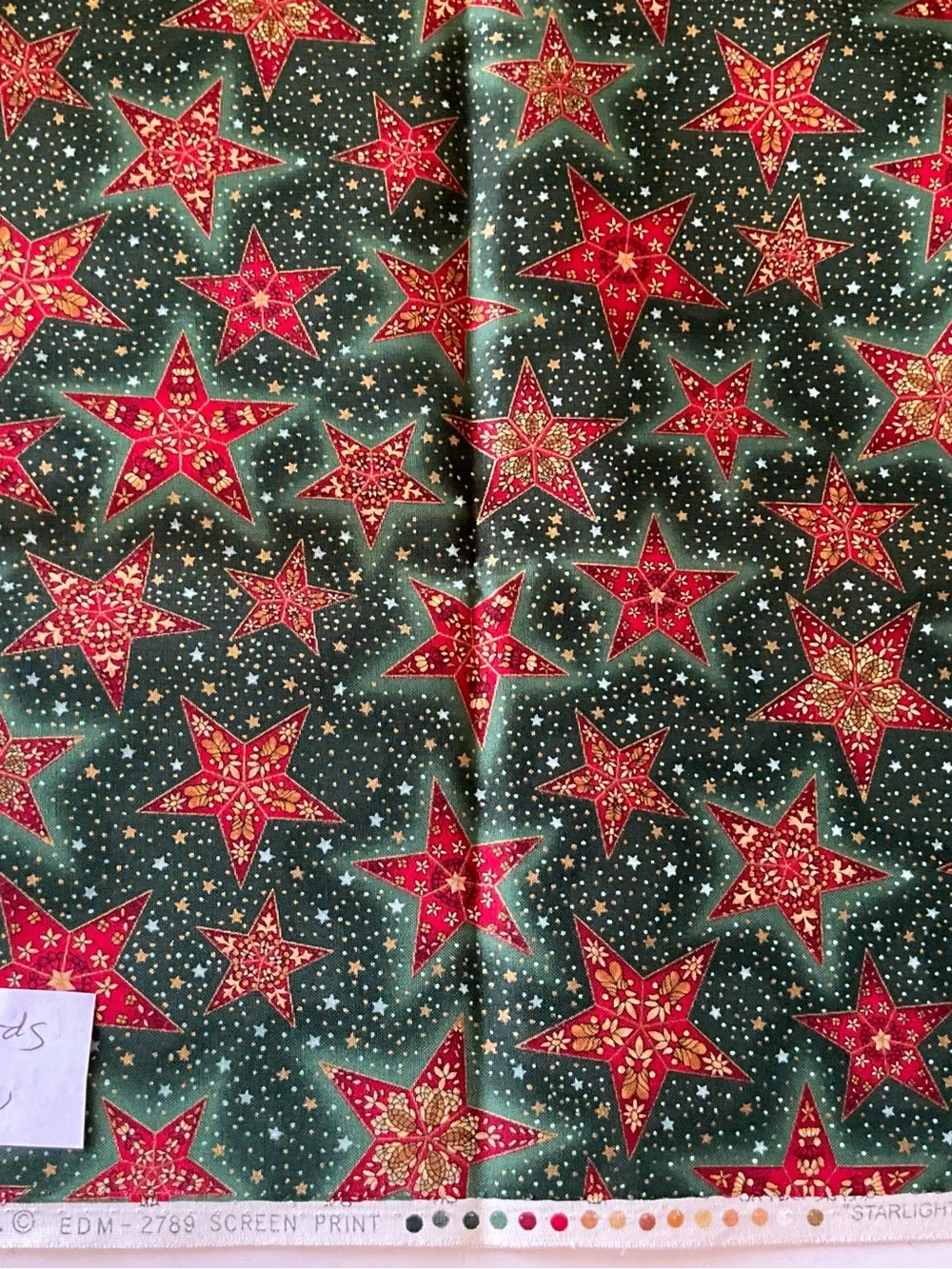 Quilting Sewing Fabric Folk Art Style Benartex Robert Kaufman Fabric Green Stars